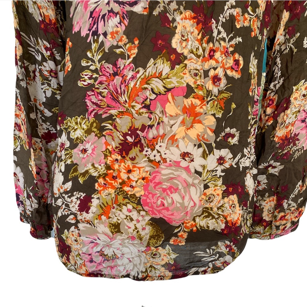 J. Jill Brown Floral Pintuck Pleated Blouse - S - Picture 7 of 11